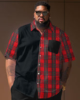 Big Men's Plaid Button Down Short Sleeve Shirt and Shorts Set